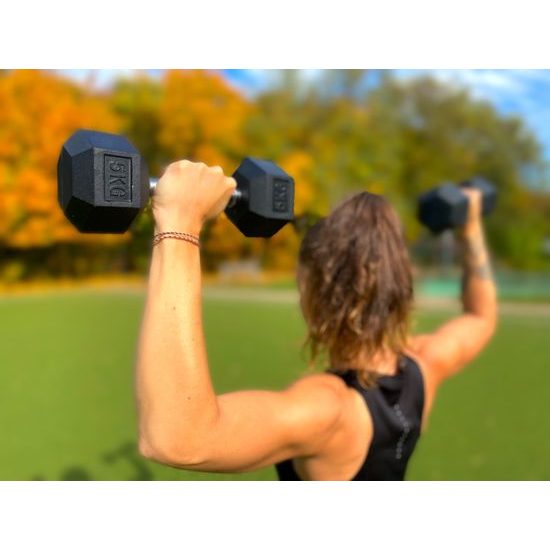 Profi šestihranná pogumovaná činka Sportago Hexagon 5 kg