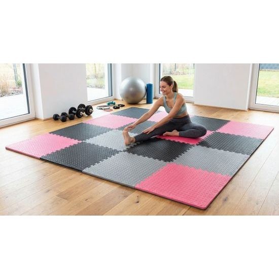 Puzzle podložka Sportago Easy-Lock 58x58x1 cm, 9 ks, růžová-šedá-černá