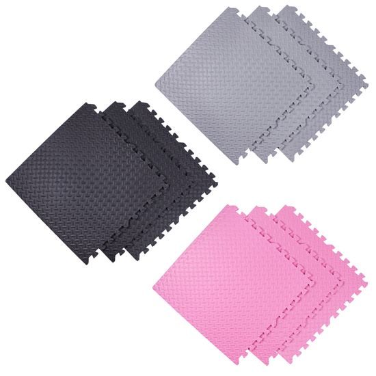 Puzzle podložka Sportago Easy-Lock 58x58x1 cm, 9 ks, růžová-šedá-černá