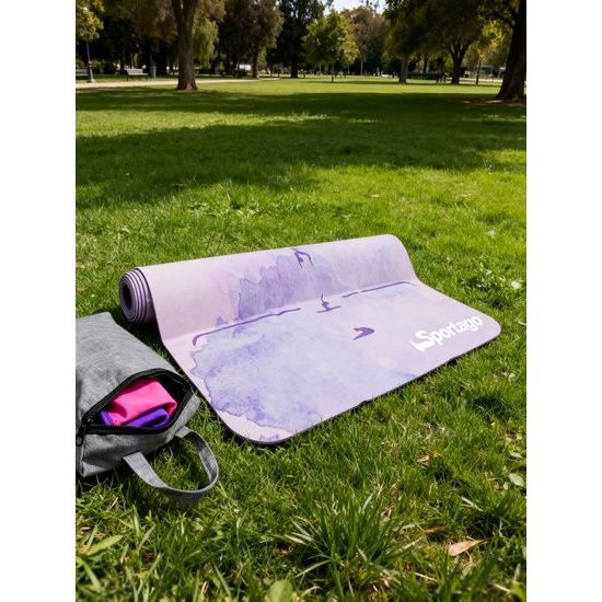 Prémiová semišová podložka na jogu Sportago 185x68x0,15 cm - Levanduľový zen