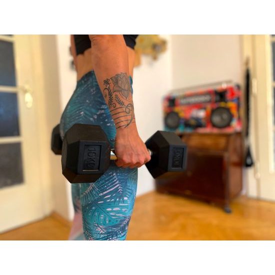 Profi šestihranná pogumovaná činka Sportago Hexagon 10 kg