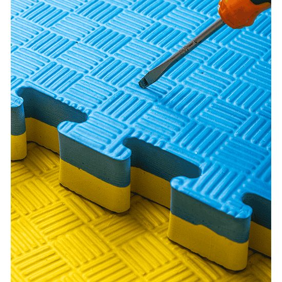 Sportago Tatami Taekwondo podložka 100x100cm žltá-modrá vzor 2