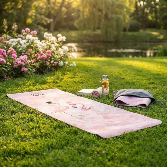 Prémiová semišová podložka na jogu Sportago 185x68x0,15 cm - Plameniaková Láska