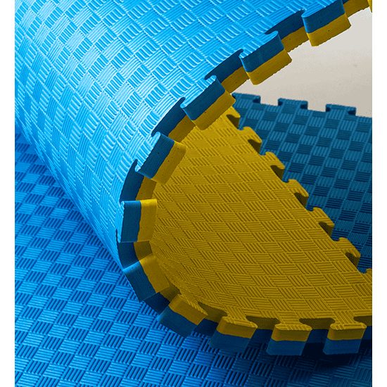 Sportago Tatami Taekwondo podložka 100x100cm žltá-modrá vzor 2