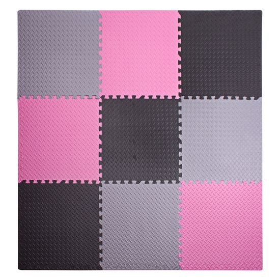 Puzzle podložka Sportago Easy-Lock 58x58x1 cm, 9 ks, růžová-šedá-černá