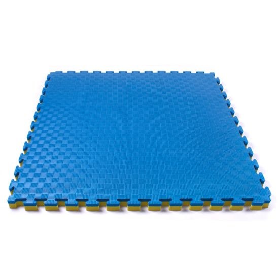Sportago Tatami Taekwondo podložka 100x100cm žlutá-modrá vzor 2
