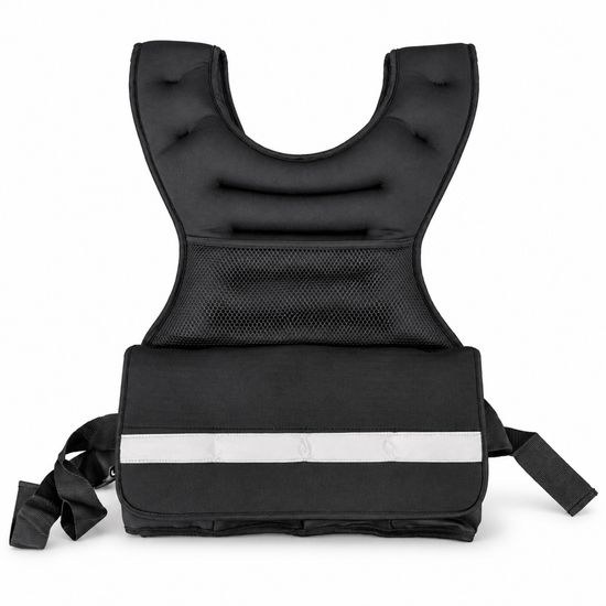 Zadná strana čiernej záťažovej vesty Sportago Vigor 20 kg so sieťovaným panelom a reflexným pásom