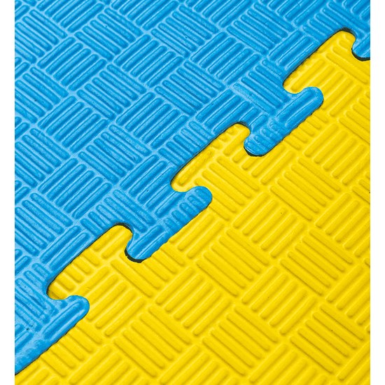 Sportago Tatami Taekwondo podložka 100x100cm žlutá-modrá vzor 2