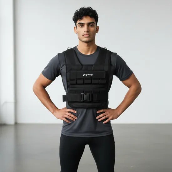 Muž so záťažovou vestou Sportago Fortis 20 kg, pohľad spredu