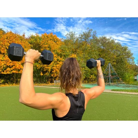 Profi šesťhranná pogumovaná činka Sportago Hexagon 15 kg