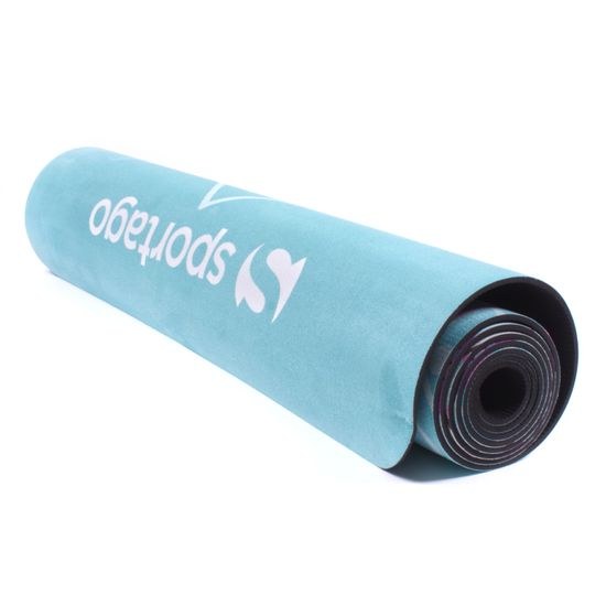 Dizajnová TPE podložka na jogu Sportago s mikrovláknom 183x61 cm - tyrkysová