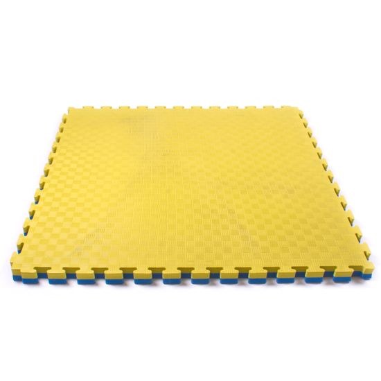 Sportago Tatami Taekwondo podložka 100x100cm žlutá-modrá vzor 2