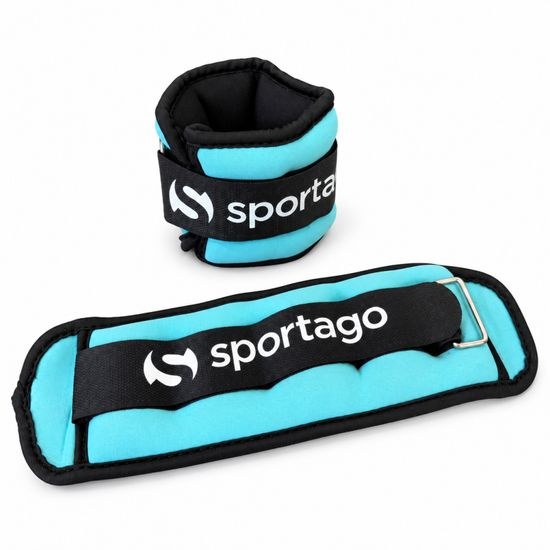 Sportago Mova – tyrkysová závaží na zápěstí a kotníky, rozložený a zapnutý kus