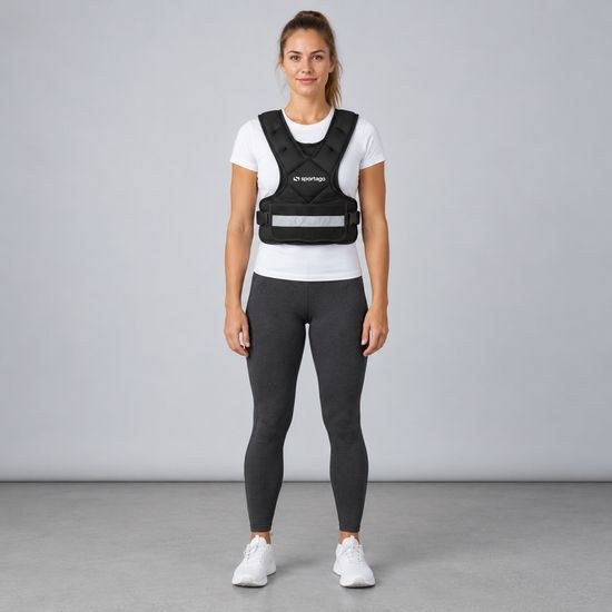 Žena so záťažovou vestou Sportago Vigor 10 kg, pohľad spredu na celú postavu