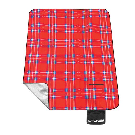 Spokey PICNIC TARTAN Pikniková deka s popruhom, 150x180 cm červené káro