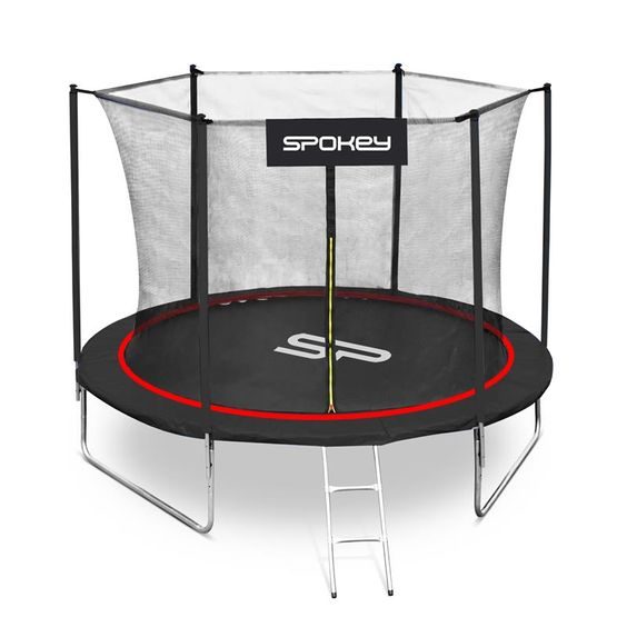 Spokey JUMPER Trampolína černo-červená, průměr 244 cm, vč. ochranné sítě a žebříku