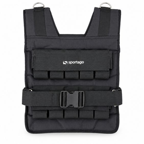 Černá zátěžová vesta Sportago 10 kg se zapnutým obvodovým popruhem