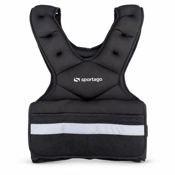 Černá zátěžová vesta Sportago Vigor 20 kg rozložená zepředu na bílém pozadí