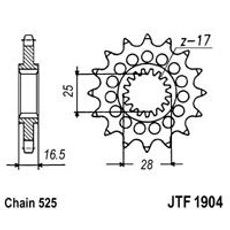 ŘETĚZOVÉ KOLEČKO JT JTF 1904-17RB 17 ZUBŮ, 525 POGUMOVANÉ