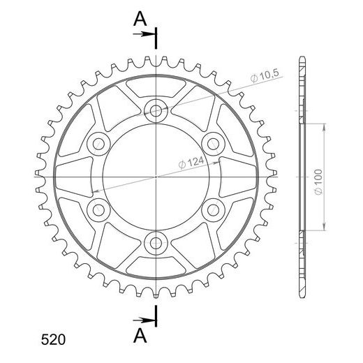 ŘETĚZOVÁ ROZETA SUPERSPROX RFE-735:43-BLK ČERNÝ 43 ZUBŮ, 520