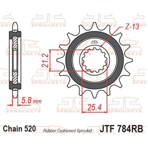 ŘETĚZOVÉ KOLEČKO JT JTF 784--16RB 16 ZUBŮ, 520 POGUMOVANÉ