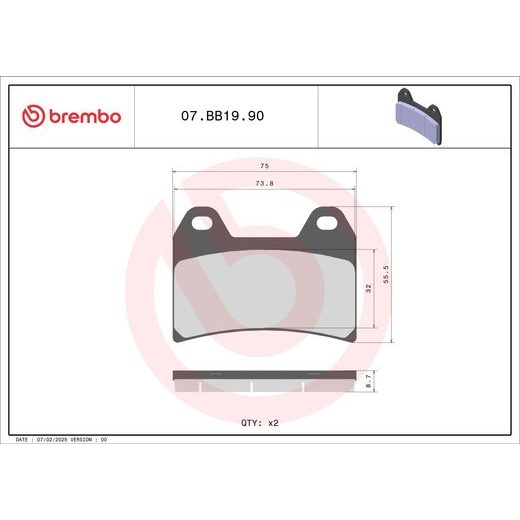 BRZDOVÉ DESTIČKY BREMBO 07BB1990 GENUINE