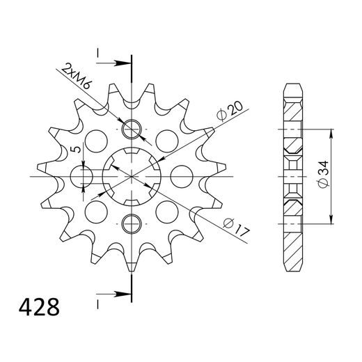 ŘETĚZOVÁ SADA EK - STŘÍBRNÝ ŘETĚZ 428 DEH, NETĚSNĚNÝ, KOLEČKO SUPERSPROX, ROZETA SUPERSPROX PRO HONDA CBR 125 R 2011-2017