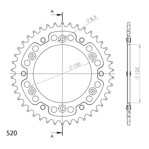 ŘETĚZOVÁ SADA EK - ČERNÝ ŘETĚZ 520 SRX, X-KROUŽEK, KOLEČKO SUPERSPROX, ROZETA SUPERSPROX STEALTH PRO KTM 690 RALLY REPLICA 2009-2010