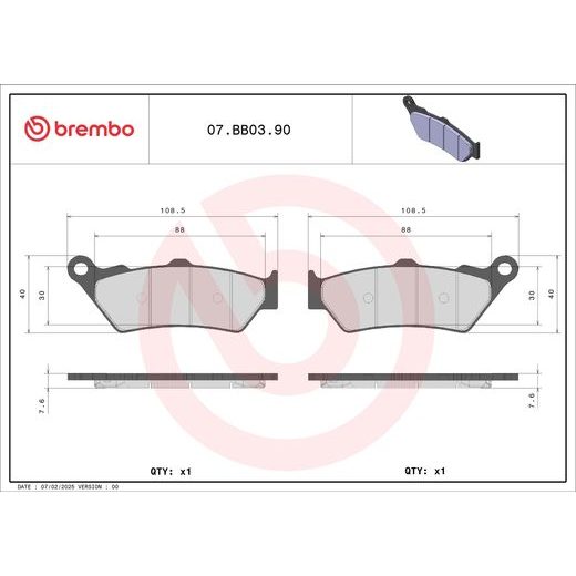 BRZDOVÉ DESTIČKY BREMBO 07BB0390 GENUINE