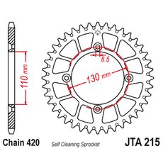 HLINÍKOVÁ REŤAZOVÁ ROZETA JT JTA 215-50RED 50T, 420 ČERVENÁ