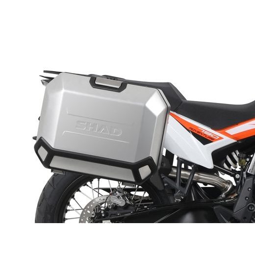 KOMPLETNÁ SADA BOČNÝCH HLINÍKOVÝCH KUFROV SHAD TERRA, 36/47 LITROVÝ BOČNÉ KUFRE, VRÁTANE MONTÁŽNEJ SADY SHAD KTM ADVENTURE 790 (R)