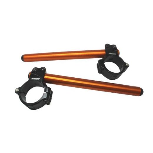 ALUMINIUM-FORGED CLIP-ONS ACCOSSATO WITH METAL CLAMP COMPOSED OF 2 HALF-RINGS 10 DEGREES INCLINATION, ORANGE