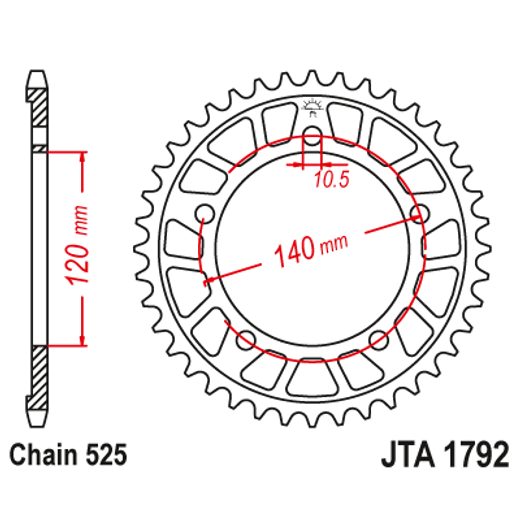 HLINÍKOVÁ REŤAZOVÁ ROZETA JT JTA 1792-43BLK 43T, 525 ČIERNA