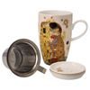 Tea Cup 0,4 l with Lid and Strainer Gustav Klimt - The Kiss, 11,5 / 8 / 14 cm, Fine Bone China, Goebel