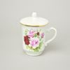 Mug Devon with lid 270 ml - pearl + gold + large roses flowers, Thun 1794 karlovarský porcelán
