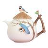 BLACK-THROATED PASSERINE DESIGN SCULPTURED porcelain teapot, FRANZ porcelain