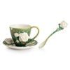 Van Gogh White roses flower design sculptured porcelain cup and saucer + spoon 13,5 x 8 cm, FRANZ Porcelain