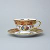 Cup 200 ml tea + sacuer, The Three Graces, gold + ruby red, Queens Crown