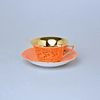 Cup 110 ml for tea + saucer 12,7 cm Windsor, Orange + inside gold, Leander 1907 Loučky