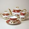 Tea set for 6 pers., The Three Graces + gold + pearl ruby red, Calsbad porcelain