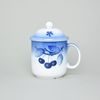 Mug with cap and strainer, Thun 1794 Carlsbad porcelain, BLUE CHERRY