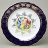 Dish round flat 31 cm (club plate), The Three Graces + gold + COBALT, Queen's crown porcelain