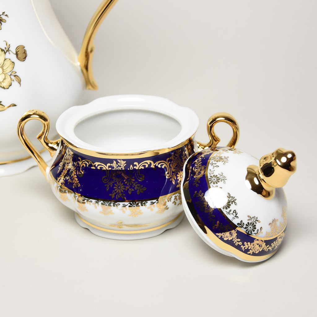 Mary-Anne 431: Coffee set for 6 pers., cobalt + gold rose, Leander
