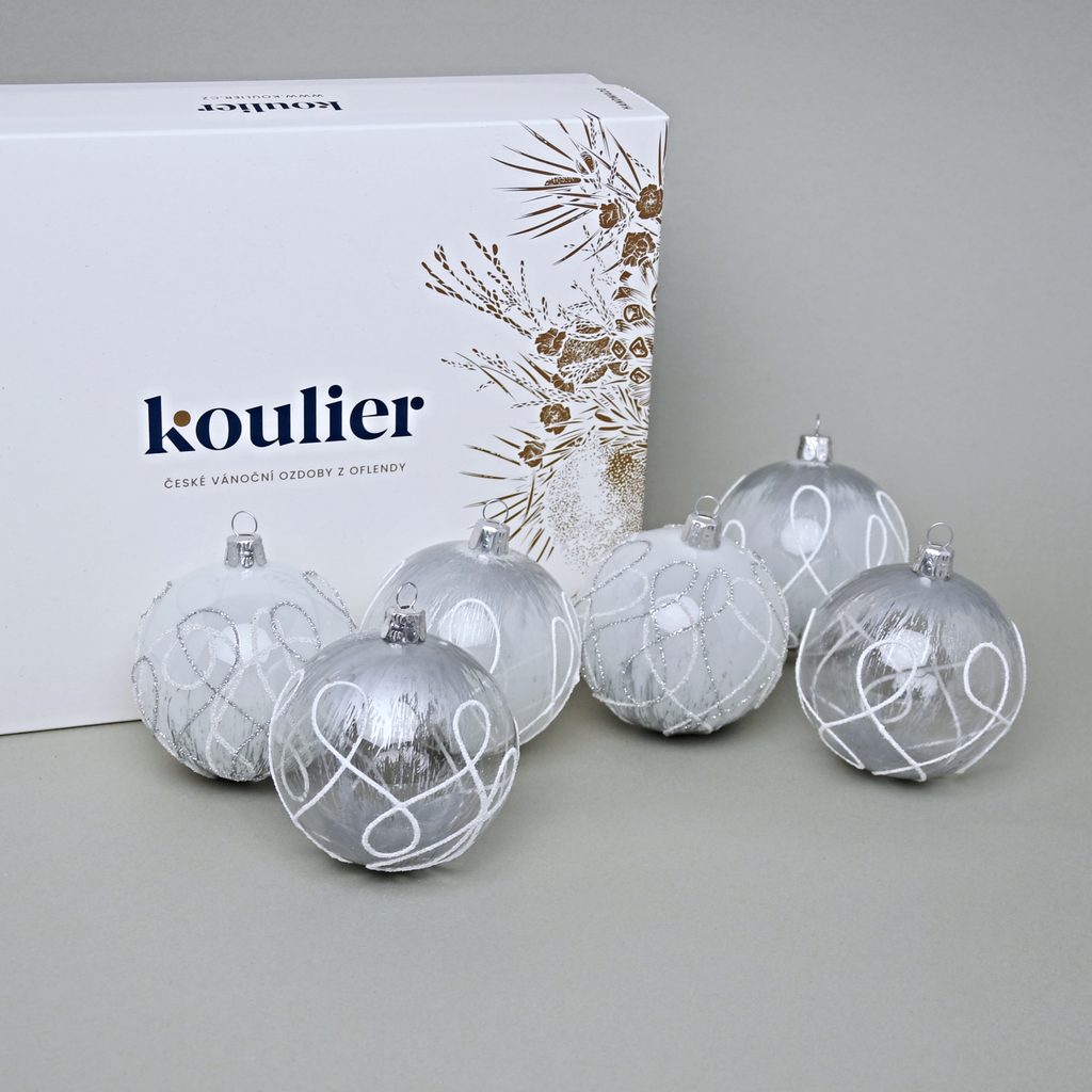 Decoration Glass Balls 6 pcs. set 10 cm Silver White Czech Christmas decorations KOULIER Koulier Koulier Bohemian Christmas decorations Crystal and glass by Manufacturers or popular decors