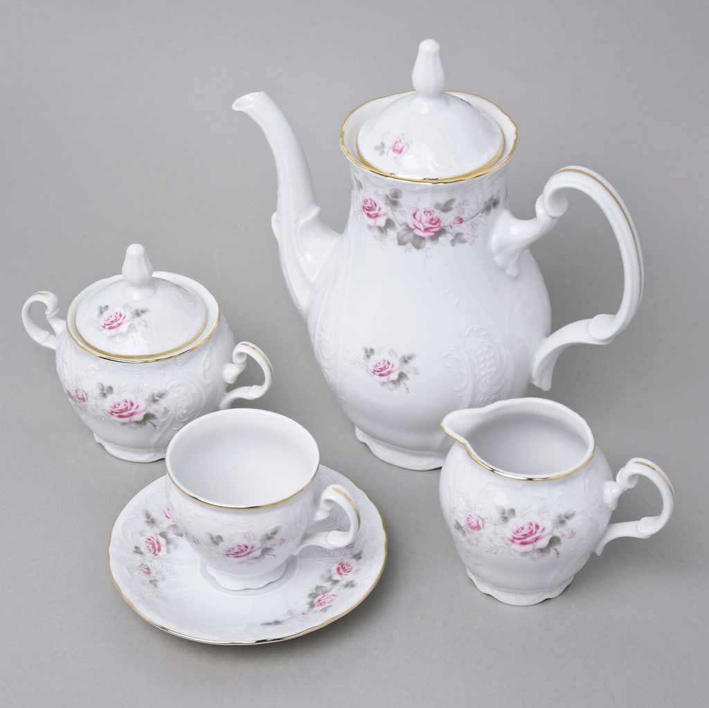 Pink line: Coffee pot 1,2 l, Carlsbad Porcelain, BERNADOTTE roses - Thun  1794 - BERNADOTTE roses + Gold or Pink line - Thun Carlsbad porcelain, by  Manufacturers or popular decors - Dumporcelanu.cz 