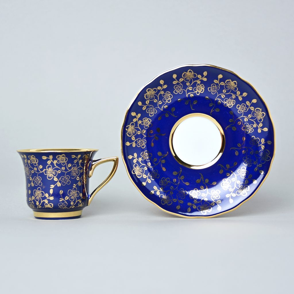 Cup 80 ml and saucer Windsor mocca, Dark blue, Leander 1907