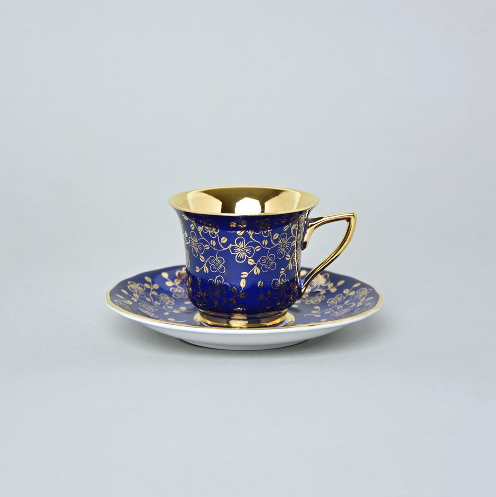 Cup 80 ml and saucer Windsor mocca, Dark blue, Leander 1907