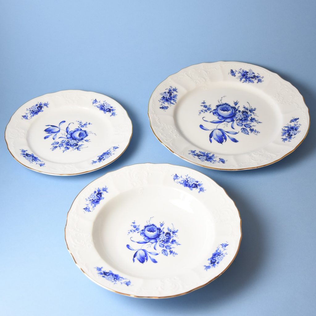 Plate set for 6 pers., Thun 1794 Carlsbad porcelain, BERNADOTTE blue rose