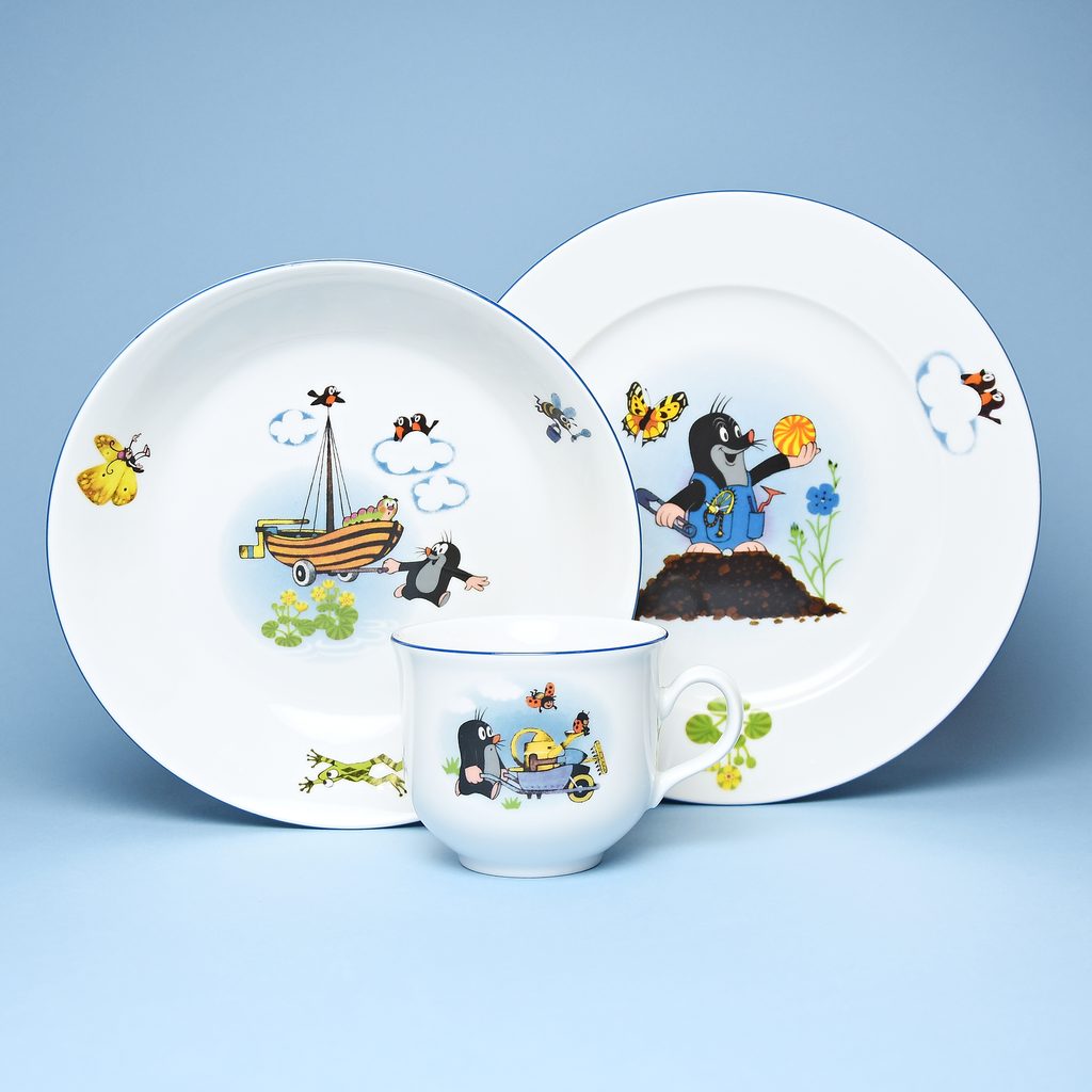 Children's set "Mole with boat" 3 pcs., Thun 1794 Carlsbad porcelain - Thun  1794 - Child sets and mugs "Mole" motives by Z.Muller - Children's  Porcelain Dining Sets, by Manufacturers or popular