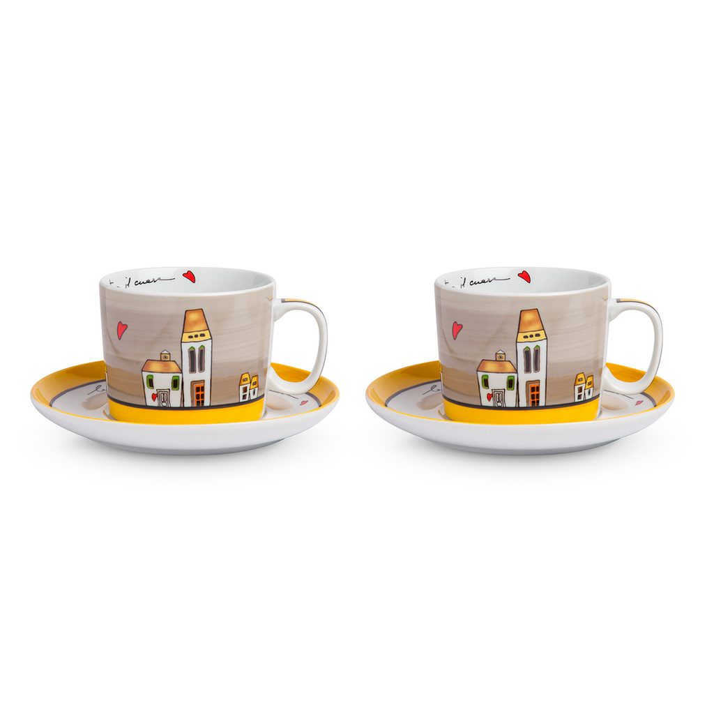 2 pcs. breakfast cups 340 ml set, “LE CASETTE” yellow, porcelain
